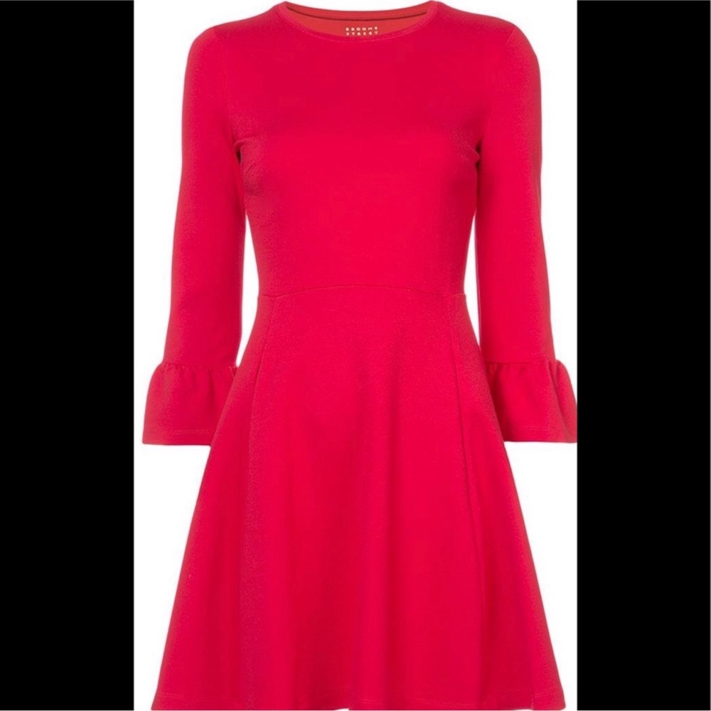 Kate Spade Red Broom Ruffle Sleeve Dress